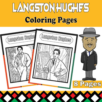 Preview of Langston Hughes Coloring Pages Set - 8 Printable Sheets for Black History Month