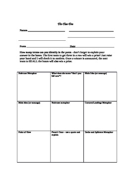 Preview of Langston Hughes' "Mother to Son" Metaphor Tic - Tac - Toe and Point of View