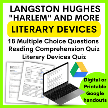 Preview of Langston Hughes Poems Multiple Choice Quizzes Close Reading & Lit Devices