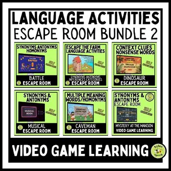 Preview of Language Activities Digital Escape Rooms Bundle 2