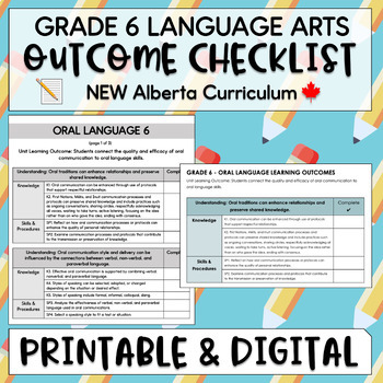 Preview of Language Arts 6 Unit Outcome Checklist - NEW Alberta LA Curriculum - Grade 6