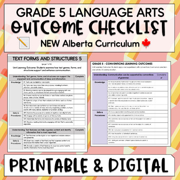 Preview of Language Arts 5 Unit Outcome Checklist - NEW Alberta LA Curriculum - Grade 5