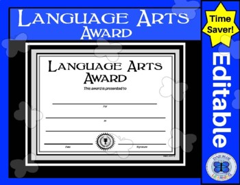 Preview of Language Arts Award Certificate - Elementary, Middle, High School - Editable