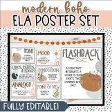 Preview of Modern Boho ELA Posters - Middle School Classroom Decor & English Posters