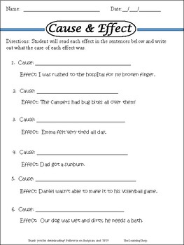 Language Arts - Cause & Effect Worksheet by The Learning Shop Resources