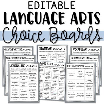 Preview of Language Arts Choice Boards - Editable