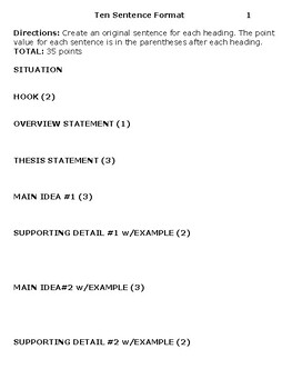 Preview of Language Arts Comprehension Check:Ten Sentence Format  CCSS