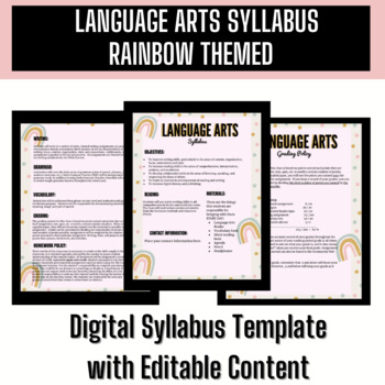 Preview of Language Arts Editable Digital Syllabus- Rainbow Themed