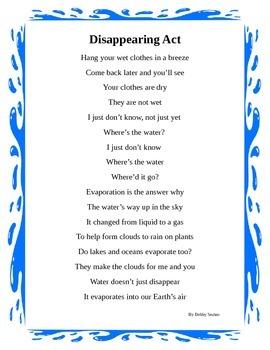 Preview of Language Arts Poetry for Weather Unit focusing on  Evaporation