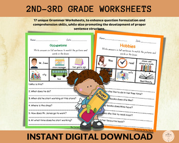 Preview of Language Arts- Reading and Writing Worksheets for 2nd-3rd Grade and ESL learners