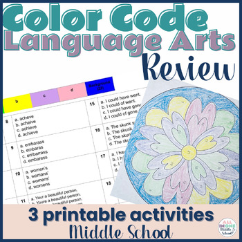 Preview of Language Arts Review Activities - Color By Code Printables for Middle School