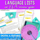 Language Arts Review Game: Language Lists