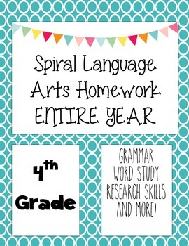 Preview of Language Arts Spiral Homework 4th Grade Entire Year