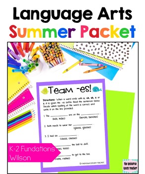 Preview of Language Arts Summer Packet - Spelling, Wilson, Sight Words, Blends, Prompts