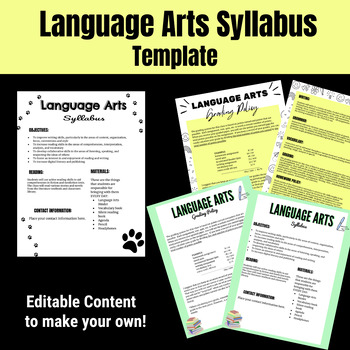 Preview of Language Arts Syllabus Template for Middle School Teachers