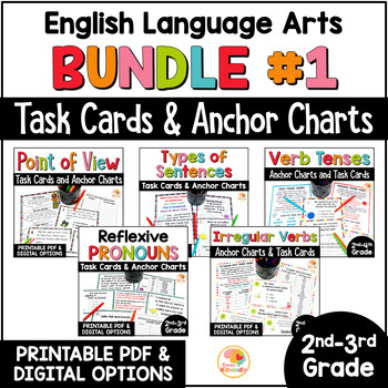 Preview of Language Arts Anchor Charts and Task Cards MEGA BUNDLE for 2nd-3rd Grade