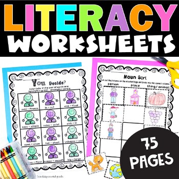 Preview of Language Arts Worksheets - Packet  1st 2nd Grade Grammar Literacy Morning Work