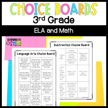 Preview of 3rd Grade Language Arts and Math Choice Board Bundle