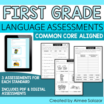 Preview of Language Assessments for First Grade (PDF & Digital) / Distance Learning