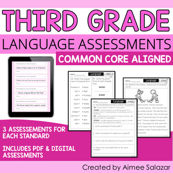 Preview of Language Assessments for Third Grade / PDF & DIGITAL / Distance Learning