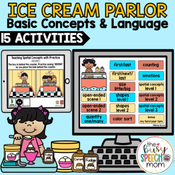 Preview of Ice Cream Speech Therapy Activities for Language, BOOM CARDS