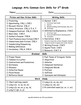 Preview of Language Common Core Checklist for 2nd Grade