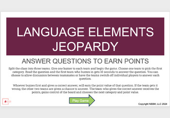 Preview of Language Elements & Figurative Language Jeopardy