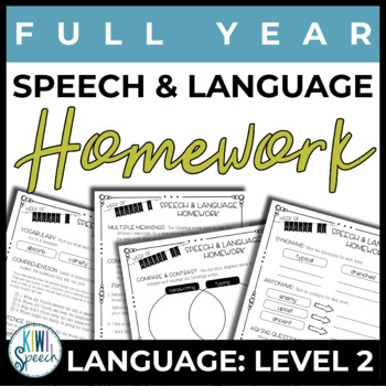 Preview of Language Homework for Speech Therapy for the Whole Year - Middle School Level
