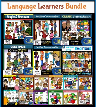 Preview of Language Learners Clip Art Bundle! Interactive Student Characters, Objects!