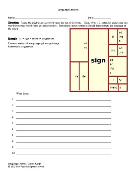 Preview of Language Lessons 4 - < sign > Student Sheet