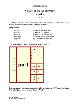 Preview of Language Lessons 6 - < port > Home Letter