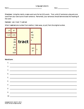 Preview of Language Lessons 7 - < tract > Student Sheet