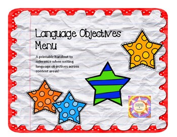 Preview of Language Objectives Menu