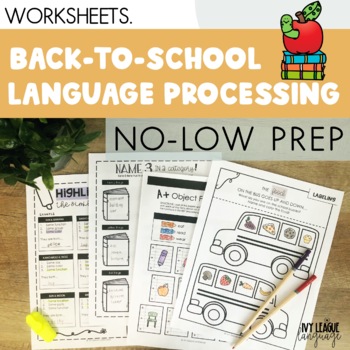 Preview of Language Processing Back to School Worksheets