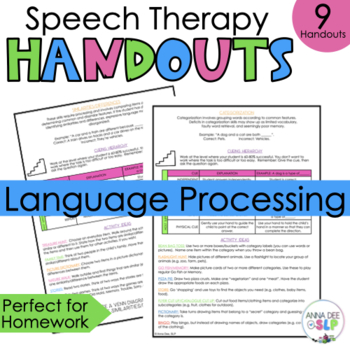 Preview of Language Processing Handouts for Preschool Speech and Language Therapy Homework