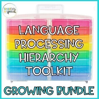 Preview of Language Processing Hierarchy Task Cards and Worksheet Bundle SLP Therapy