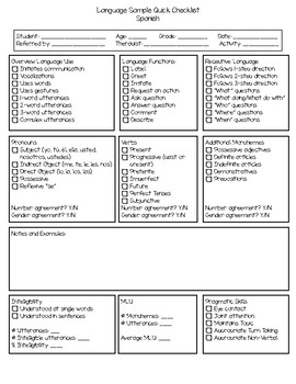 Preview of Language Sample Checklist Spanish