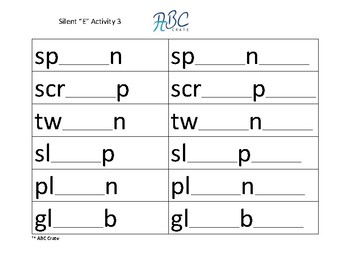 Preview of Language "Silent e" Worksheet 3, practice with words with blends