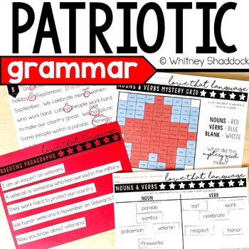 Preview of Patriotic & Memorial Day ESL Activities Grammar Practice Worksheets - 1st Grade