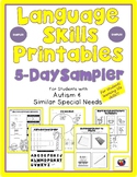 Language Skills Printable for Students with Autism SAMPLER