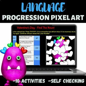 Preview of Language Skills | Progression Art Picture | Pixel Art | Valentine's Day