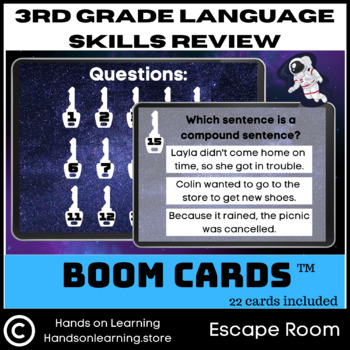 Preview of 3rd Grade Language Skills Review Escape Room Boom Cards