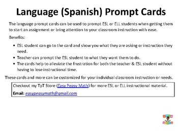 Preview of Language (Spanish) Classroom Prompt Cards_ESL_ELL