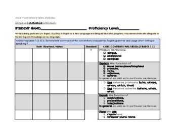 Preview of Language Standards Based Checklist for Grades 3-5