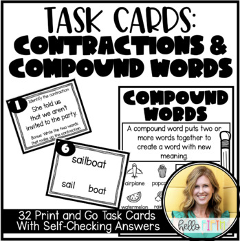 Preview of Language Task Cards: Contractions and Compound Words