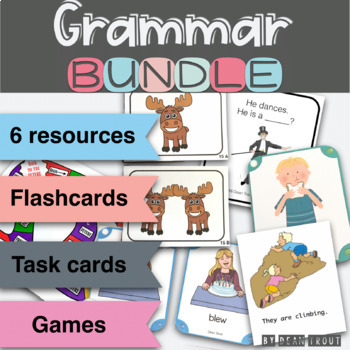 Preview of Language Therapy Grammar Activities | Flashcards, Worksheets, & Games BUNDLE