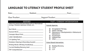 Preview of Language To Literacy Profile Sheet