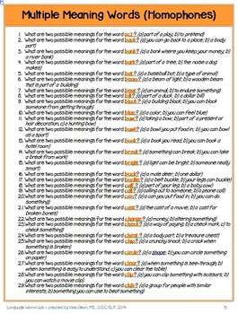 Language Warm-Ups #4: Multiple Meaning Words / Homophones Speech Therapy