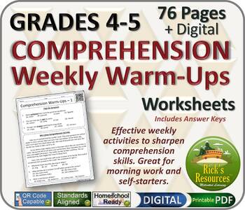 Preview of Reading Comprehension Weekly Warm-ups - Grades 4-5 - Print and Digital Resources