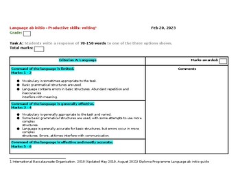 Preview of Language ab initio Assessment Criteria Paper 1 - Feedback Template